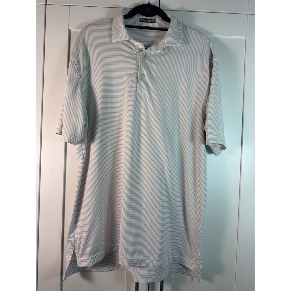Peter Millar Summer Comfort Golf Polo Shirt Striped White Blue L Short Sleeve